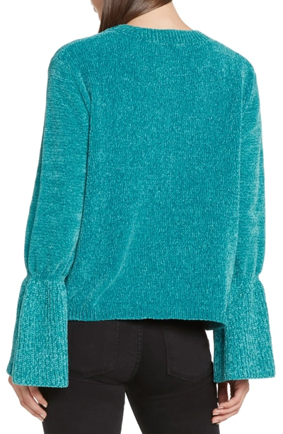 Shop Willow & Clay Chenille Bell Sleeve Sweater In Lagoon