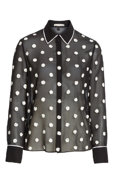 Shop Alice And Olivia Vina Embroidered Blouse In Black/ Off White