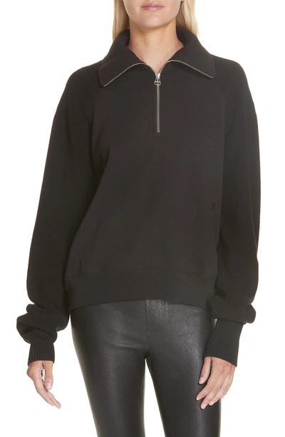 Shop Helmut Lang Contrast Sleeve Quarter Zip Sweatshirt In Black