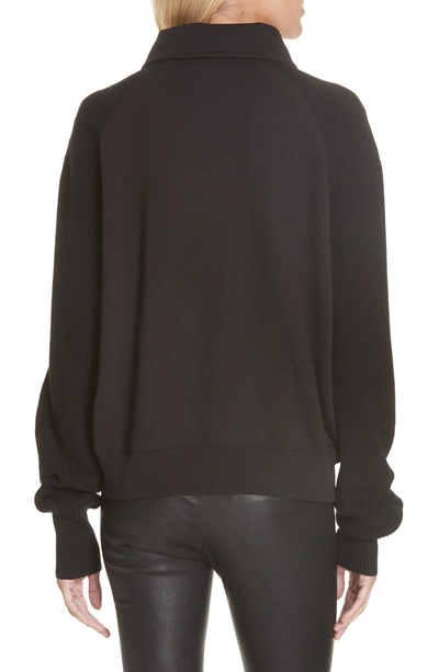 Shop Helmut Lang Contrast Sleeve Quarter Zip Sweatshirt In Black