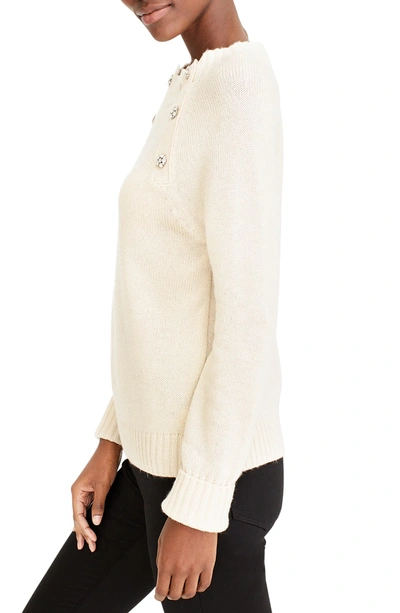 Shop Jcrew Sweater With Jeweled Buttons In Natural