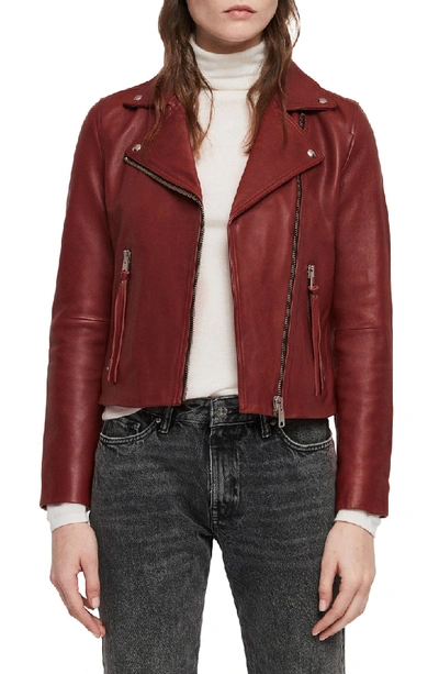 Shop Allsaints Dalby Biker Jacket In Brick Red