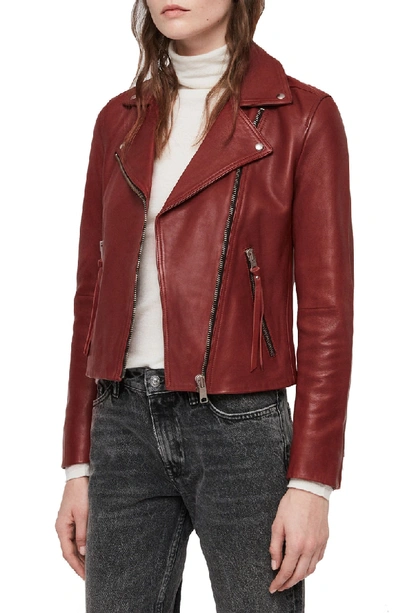 Shop Allsaints Dalby Biker Jacket In Brick Red