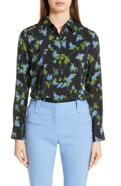 Shop Altuzarra Floral Print Silk Blouse In Black