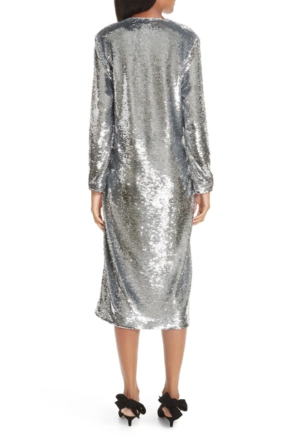 Shop Ganni Sequin Dress In Silver 018