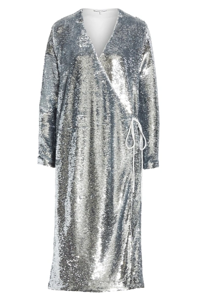 Shop Ganni Sequin Dress In Silver 018