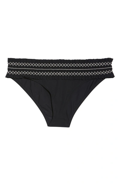 Shop Tory Burch Costa Smocked Hipster Bikini Bottoms In Black/ New Ivory