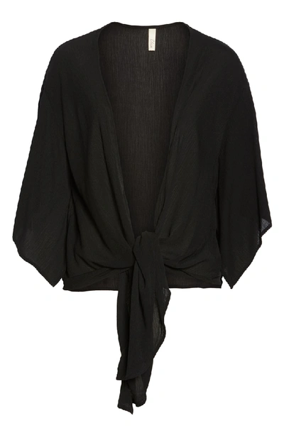 Shop Elan Tie-front Crop Cover-up Top In Black
