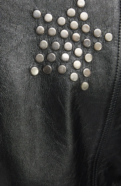Shop Saint Laurent Contrast Lapel Studded Leather Jacket In Noir / Creme / Cognac / Silver