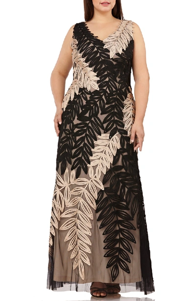 Shop Js Collections Two-tone Embroidered Leaf Gown In Black/ Gold