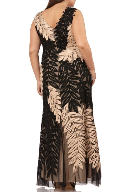 Shop Js Collections Two-tone Embroidered Leaf Gown In Black/ Gold