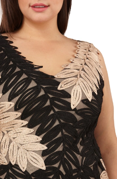 Shop Js Collections Two-tone Embroidered Leaf Gown In Black/ Gold