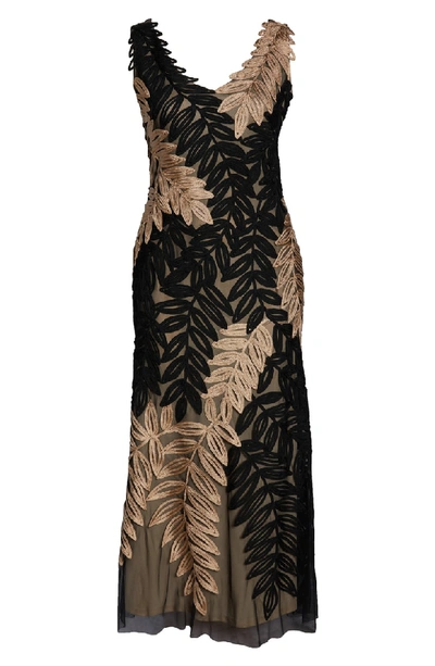 Shop Js Collections Two-tone Embroidered Leaf Gown In Black/ Gold