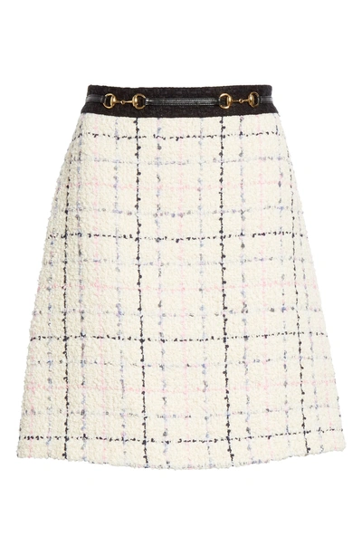 Shop Gucci Checked Tweed A-line Skirt In 9283 Ivory/ Pink/ Light Blu