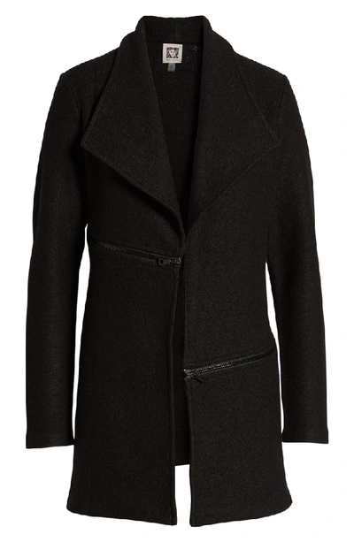 Shop Anne Klein Wing Collar Zip Detail Wool Blend Jacket In Anne Black