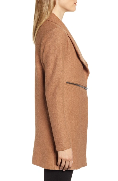 Shop Anne Klein Wing Collar Zip Detail Wool Blend Jacket In Vicuna