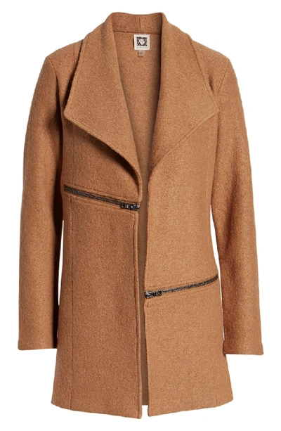 Shop Anne Klein Wing Collar Zip Detail Wool Blend Jacket In Vicuna