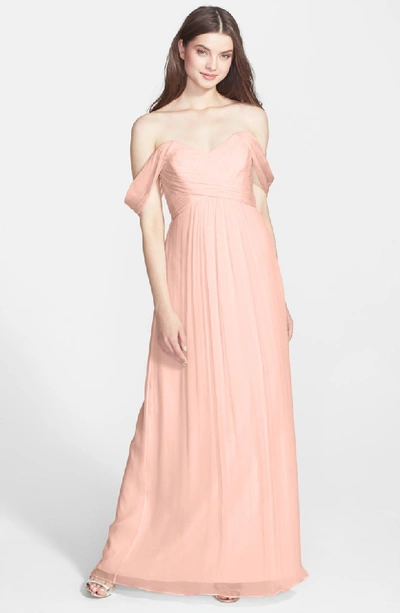 Shop Amsale Convertible Crinkled Silk Chiffon Gown In Blush