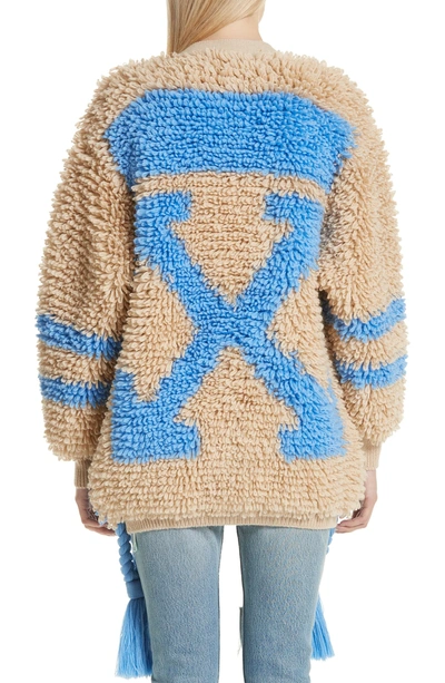 Shop Off-white Tassel Hem Logo Wool Cardigan In Beige Light