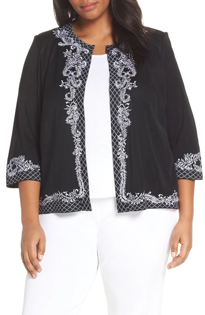 Shop Ming Wang Embroidered Knit Jacket In Black/ White