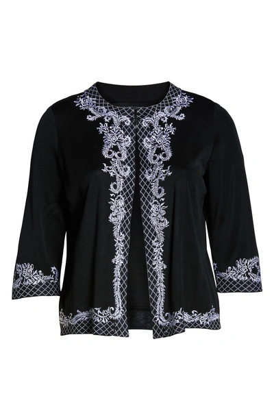 Shop Ming Wang Embroidered Knit Jacket In Black/ White