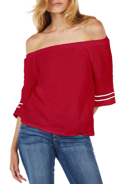 Shop Michael Stars Double Gauze Off The Shoulder Top In Heart