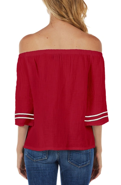 Shop Michael Stars Double Gauze Off The Shoulder Top In Heart