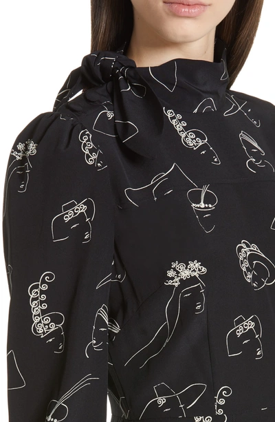 Shop Co Hat Print Button Shoulder Silk Dress In Black