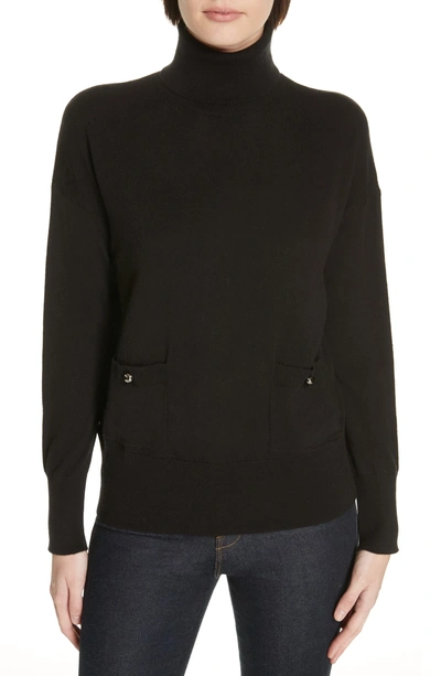 Shop Kate Spade Haya Pocket Turtleneck Sweater In Black