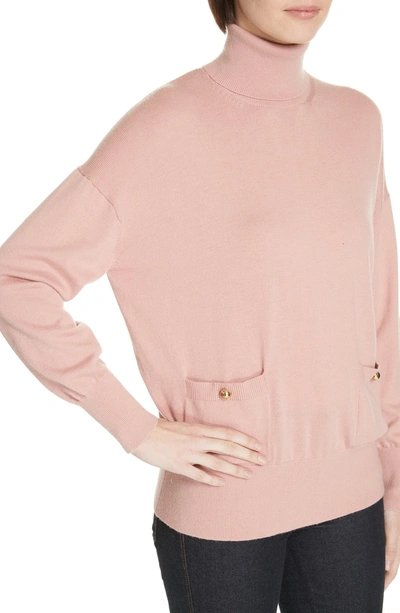 Shop Kate Spade Haya Pocket Turtleneck Sweater In Conch Shell