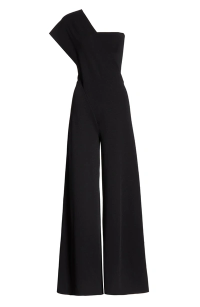 Shop Stella Mccartney One-shoulder Wide Leg Knit Jumpsuit In Black