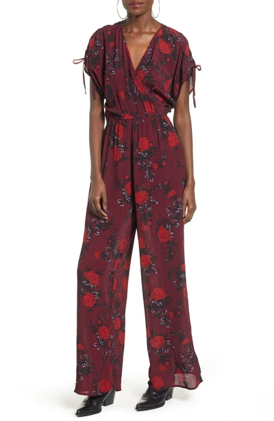 Shop Band Of Gypsies Morgan Rose Print Jumpsuit In Burgundy/ Red