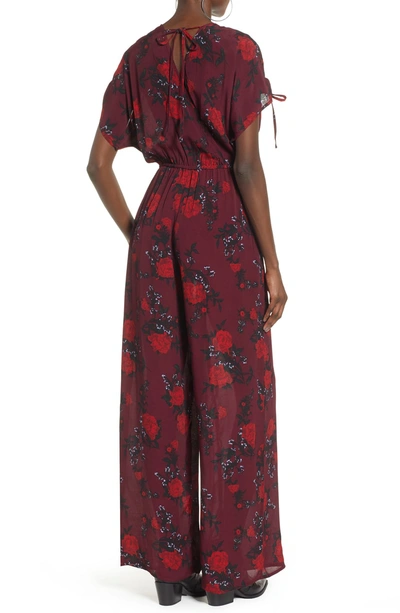 Shop Band Of Gypsies Morgan Rose Print Jumpsuit In Burgundy/ Red