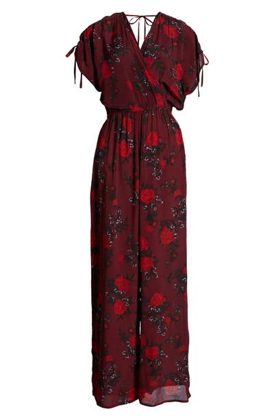 Shop Band Of Gypsies Morgan Rose Print Jumpsuit In Burgundy/ Red