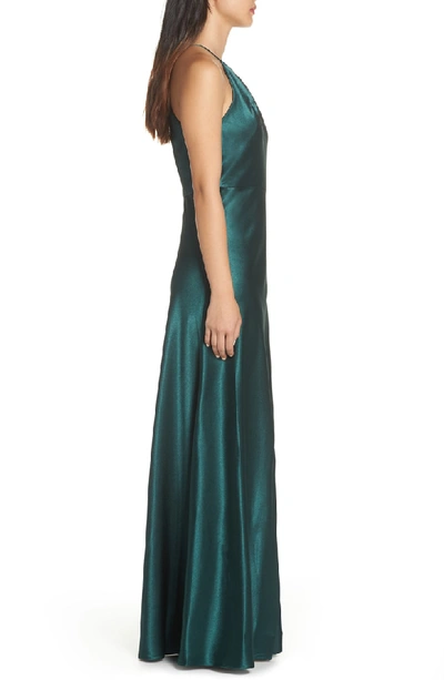 Shop Jenny Yoo Cameron Halter Neck Satin Back Gown In Emerald