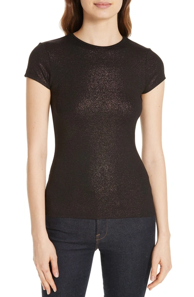 Shop Ted Baker Amander Shimmer Fitted Tee In Dark Brown