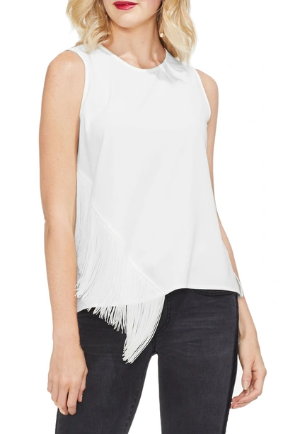 Shop Vince Camuto Asymmetrical Fringe Front Tank Top In Pearl Ivory