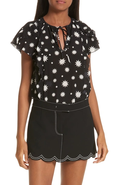 Shop Red Valentino Star Print Silk Crepe De Chine Top In Nero