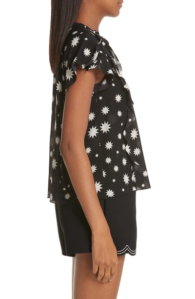 Shop Red Valentino Star Print Silk Crepe De Chine Top In Nero