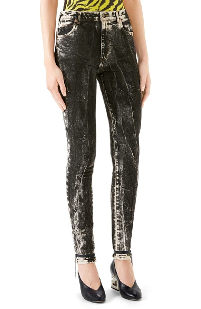 Shop Gucci Marble Wash Stretch Jeans In 1070 Black/ White