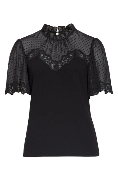 Shop Rebecca Taylor Lace Crepe Top In Black