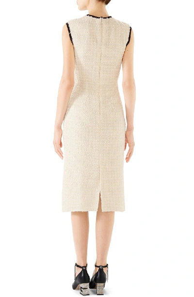 Shop Gucci Bow Tweed Midi Dress In 9292 Gardenia/ Mc