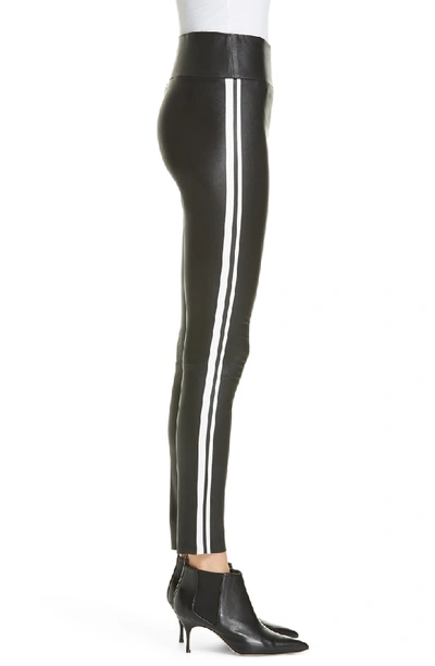 Shop Sprwmn Two-stripe Athletic Leather Ankle Leggings In Black White Stripes