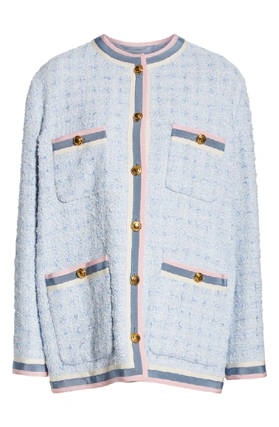 Shop Gucci Tweed Jacket In 4798 Light Blue/ White