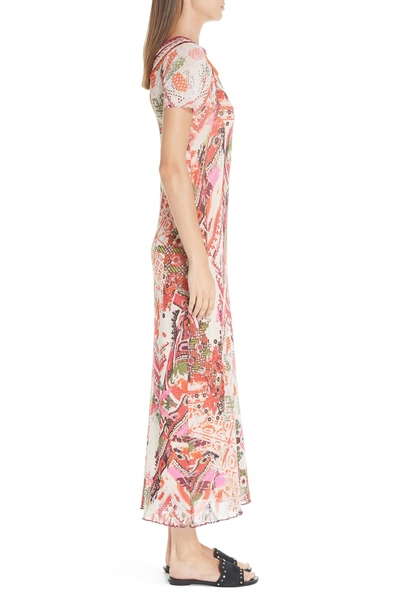 Shop Fuzzi Knit Trim Print Tulle Maxi Dress In Corallo
