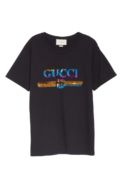 Shop Gucci Rainbow Sequin Logo Tee In 1082 Black/ Multicolor