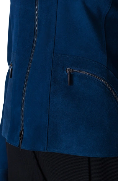 Shop Akris Punto Suede Zip Jacket In Blu Mare