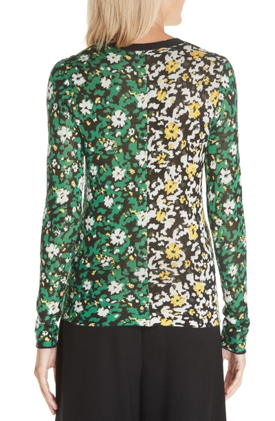 Shop Proenza Schouler Bicolor Silk Jacquard Floral Sweater In 12222 Black/ Green Combo