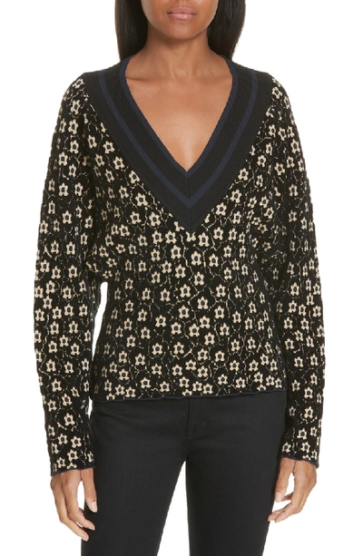 Shop Opening Ceremony Floral Jacquard Sweater In Black Multi