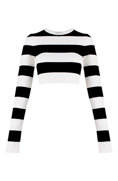 Shop Marc Jacobs Stripe Crop Sweater In Black/ Ivory
